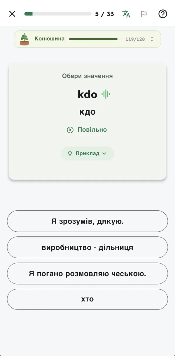 Вправа на розуміння в курсі чеської мови: вибір українського значення чеського слова